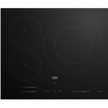 Placa de Inducción Beko HII63720UT, 60cm, 3 Zonas de Cocción, Función Puente, Biselada, Color Negro