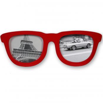 PAME 89129 - Portafotos doble de madera con forma de gafas, 34 x 12 x 2 cm, color rojo