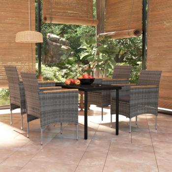 5 Piece Outdoor Dining Set with Gray and Black Cushions
