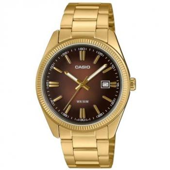 Reloj Casio MTP-1302PGC-5AVEF Unisex, Colección Timeless, Cuarzo, Acero Inoxidable, Color Dorado y Marrón, Neo-Display