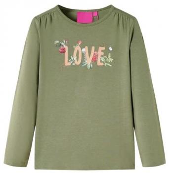 Camiseta Infantil de Manga Larga Caqui con Estampado Texto Love 140