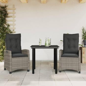 3-Piece Grey Poly Rattan Garden Dining Set with Cushions