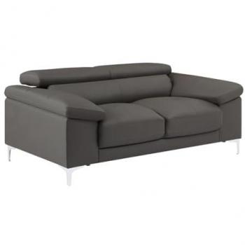 Sofá 2 Plazas de Piel Solange - Gris Antracita - Contemporáneo - Asiento Fijo y Cómodo