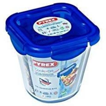 Pyrex Cook & Go Recipiente de Vidrio Alto Redondo con Tapa Hermética 0.8L, 13x13x13 cm, Resistente a Rayaduras, Apto para Congelador, Fabricado en