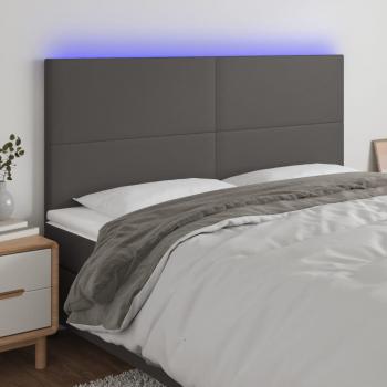 Cabecero Led Gris 180x5x108/128cm en Cuero sintético con luces led