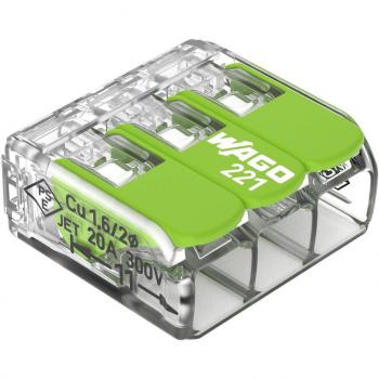 WAGO 221-423 COMPACT Terminal Block Series 221, Push in terminal, 3x0.2...4mm², Number of pins: 3, Flexible conductor range: 0.14-4 mm², Fixed