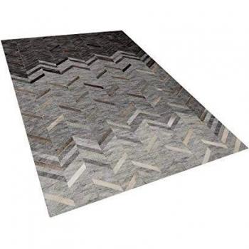 Alfombra Geométrica de Cuero de Vaca Gris 140 x 200 cm Arkum