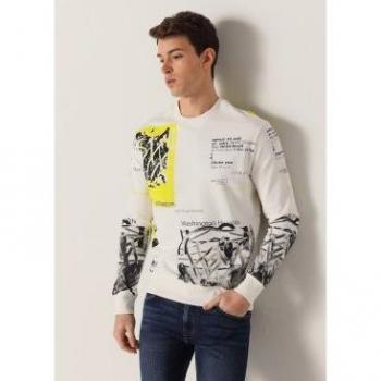 Sudadera estampada con cuello caja para hombre Six Valves blanca