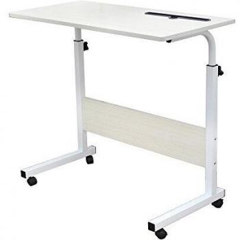 SogesFurniture Mesa Portátil Ordenador Ajustable con Ruedas, 80 * 40cm Sofá Mesa Mesas de Centro, con Ranura para Tableta, Arce Blanco 05#3-80MP-BH