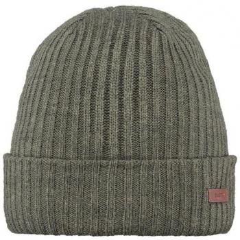 Barts Wilbert Turnup Beanie - Army Green Men's Hat with Logo Detail