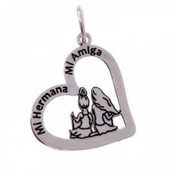 Colgante de Plata Ley 925 con Corazón Calado y Mensaje para Hermanas