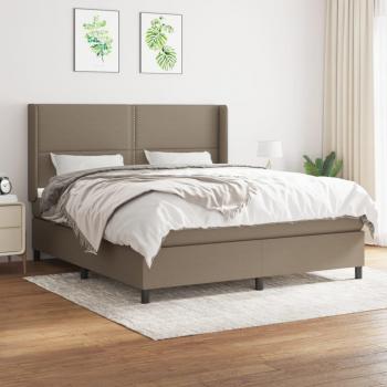 Cama box spring con colchón Tortera 160x200 cm en tela gris taupe