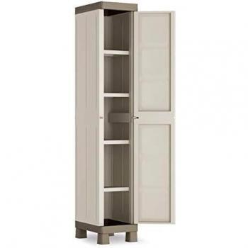 Keter Armario Taquillero Excellence| Taquillero de Almacenaje con 1 Puerta y 4 Baldas - Color Beige/Gris Topo | Dimensiones 33 x 45 x 182 cm