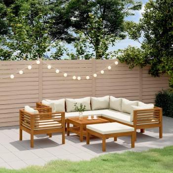 8-Piece Acacia Wood Garden Lounge Set with Cream Cushions