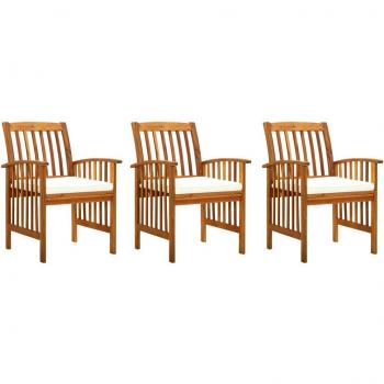 Acacia Wood Garden Dining Chairs Set of 3 with Cushions