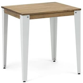 Mesa Cuadrada Lunds 80x80cm Blanca en Madera Maciza de Pino con Acabado Vintage Estilo Industrial