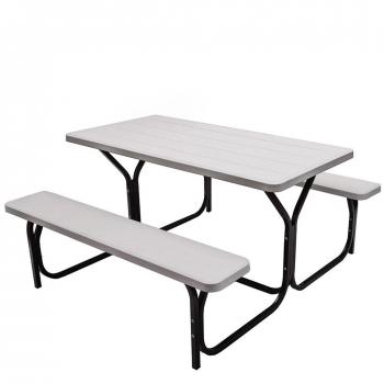 Outdoor Picnic Table Set - Weather- and Rust-Resistant, White Rectangle Metal Design
