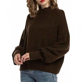 Woolen Bloom Sueter Mujer 2019 Jersey Elegante Jerseys Punto Marron Suelta y Cómoda Sudadera