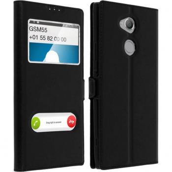 Funda Libro con Doble Ventana Negra para Sony Xperia XA2