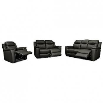 Sofá Relax Evasión 3+2+1 Plazas en Piel Negra con Mecanismo Manual