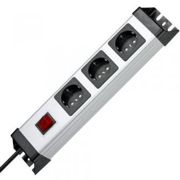 Prolongador de 3 tomas (2P+T tipo F) KOPP en colores plata y negro con interruptor iluminado