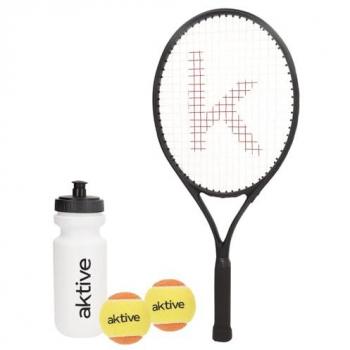 Kit de Raqueta de Tenis para Principiantes Aktive - Incluye 2 Pelotas, 1 Botella, Ligera y Resistente, Fabricada en Aluminio con Raquetero y Asa de Hombro