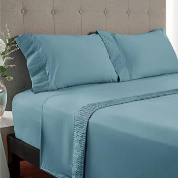 Bedsure Sabanas 150 x 190 - Juego Sábanas 150x200 4 Piezas Poliéster con Bajera 150x190 Ajustable, Encimera Cama 150 y 2 Fundas de Almohada 50x80cm, Azul Grisáseo