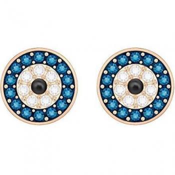 Swarovski Pendientes Luckily Evil Eye, azul, baño en tono oro rosa