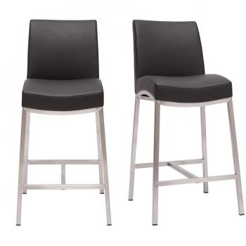 Taburete de bar Miliboo aluminio cepillado PU negro 70cm lote de dos OLLY