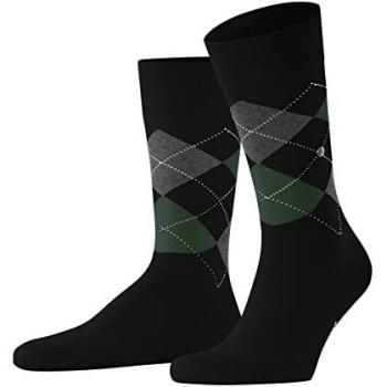 Burlington Men's King Argyle Cotton Socks - Eco-Friendly Black/Green, Size 11-14