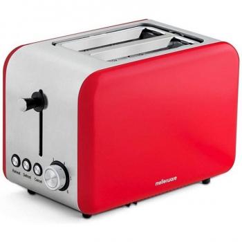 Tostadora Mellerware Crispy 850W Rojo | 3 en 1 (Recalentar, Descongelar, Tostar) | 6 Funciones | Ranuras 14x4 cm | Bandeja Recog