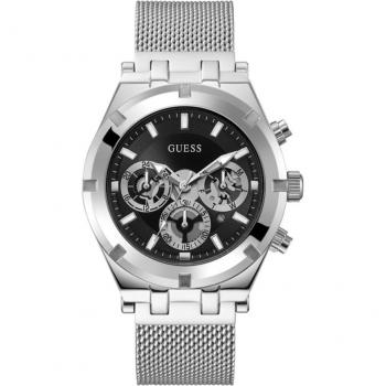 Reloj de hombre Guess Continental GW0582G1 de acero con correa plateada y esfera negra