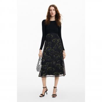 Vestido Midi Casual Desigual Pensee Lacroix Negro Manga Larga Talla S