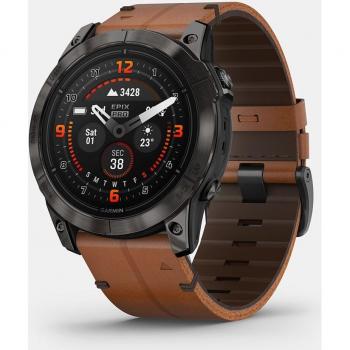 Reloj Inteligente Garmin Epix Pro 2ª Generación 51 mm Edición Zafiro Titanio Gris Carbón con Correa de Piel Marrón