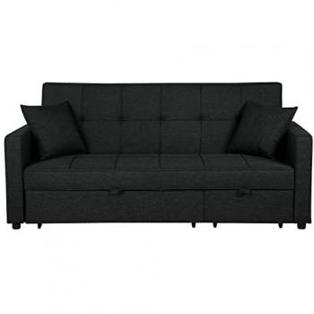 Sofá Cama Tapizado Negro Glomma con Función de Dormir y Estilo Moderno