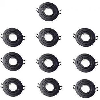 Pack 10 Lámparas de Techo Empotrables Clásicas Redondas Negros con Portalámparas GU10 y Ángulo Basculante 30° - Wonderlamp