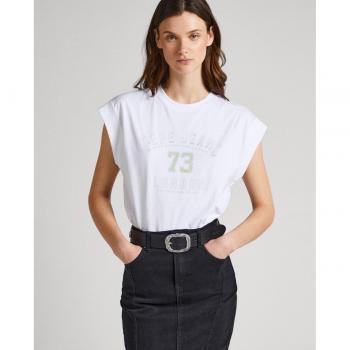 Camiseta Pepe Jeans Amber de mujer con manga sisa y logo estampado en color blanco