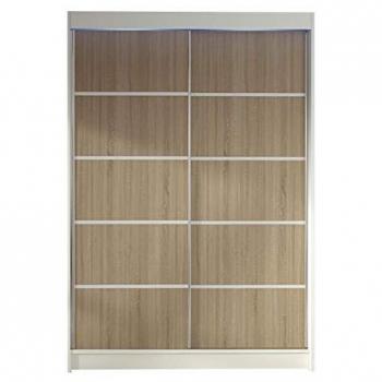 Armario Parys IV con puertas correderas, 2 puertas, roble sonoma y blanco, dimensiones 200x120x58cm, incluye 5 estantes y barra para colgar
