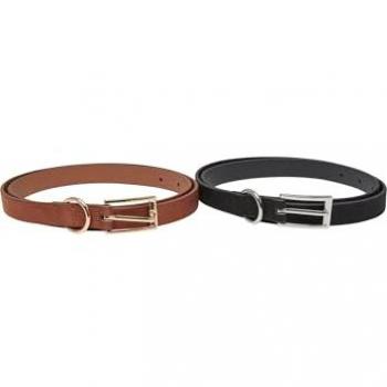 Urban Classics 2-Pack Slim Synthetic Velour Leather Belts - Black/Silver & Brown/Gold