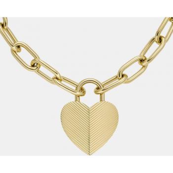 Collar de acero inoxidable Fossil Harlow con colgante en forma de corazón, color dorado, 50,5 cm de longitud