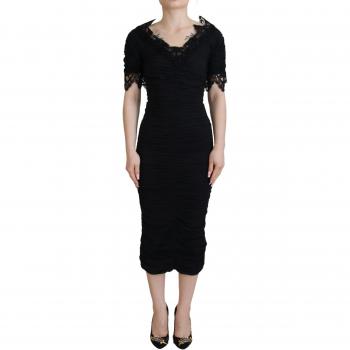 Black Sheath Midi Bodycon Lace Silk Dress