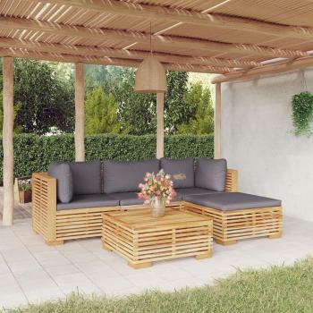 5-Piece Solid Teak Wood Garden Lounge Set with Cushions