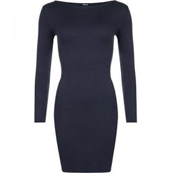 WearAll - Mujeres Manga Larga De BodyCon del Mini Vestido Top - Azul Marino - 36-38