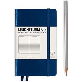 Cuaderno Leuchtturm A6 Pocket, 185 páginas, liso, color azul marino