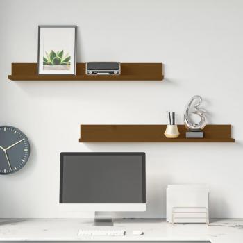 Estantes de pared 2 piezas madera maciza de pino ámbar 80x11x9 cm