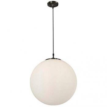 Lámpara Colgante Atom de Acero Negro Mate con Pantalla Esférica de Vidrio Opal, E27 - 36cm