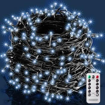Cadena de Luces Navidad 600 LED Blanco Frío 60m con Mando a Distancia y Temporizador, Resistente al Agua, 8 Modos de Luz