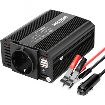 Bapdas 300W Inversor de Corriente, DC 12V, 220V-240V AC Salida, Dual Puertos USB 5V/2.1A