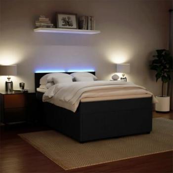 Cama box spring con colchón de terciopelo negro 140x200 cm