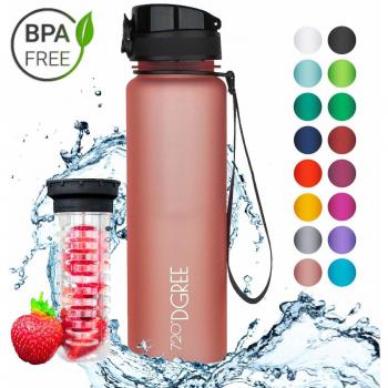 720°DGREE Botella de agua uberBottle – 1 litro, 1l, 1000ml, Rosa | Novedosa botella deportiva | Sin BPA | Para niños, fitness, bicicleta, deportes, fútbol, guardería, escuela, pequeños, antigoteo